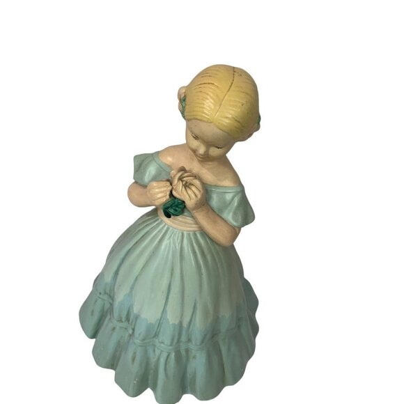 Holland Mold Vintage 1960s Chalkware Figurine Girl Blue Dress 10"h - Picture 3 of 8